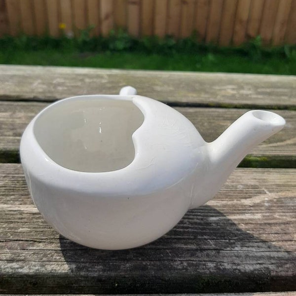 Vintage small English white ceramic Invalid Feeder cup