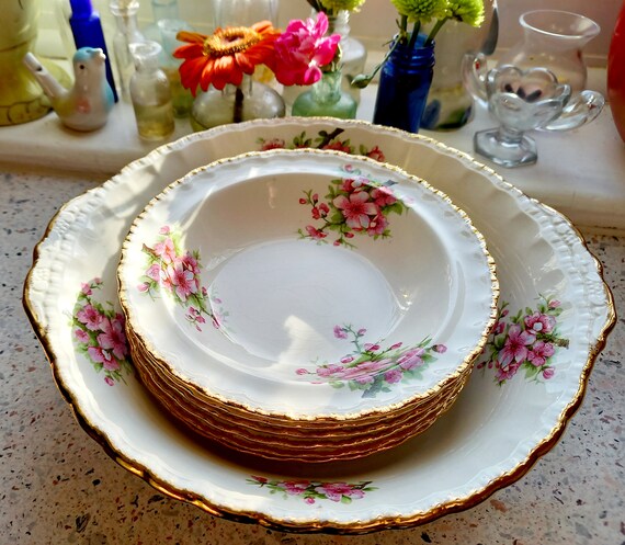 Vintage 50's Grindley Porcelain Cream Petal Apple Blossom Dessert