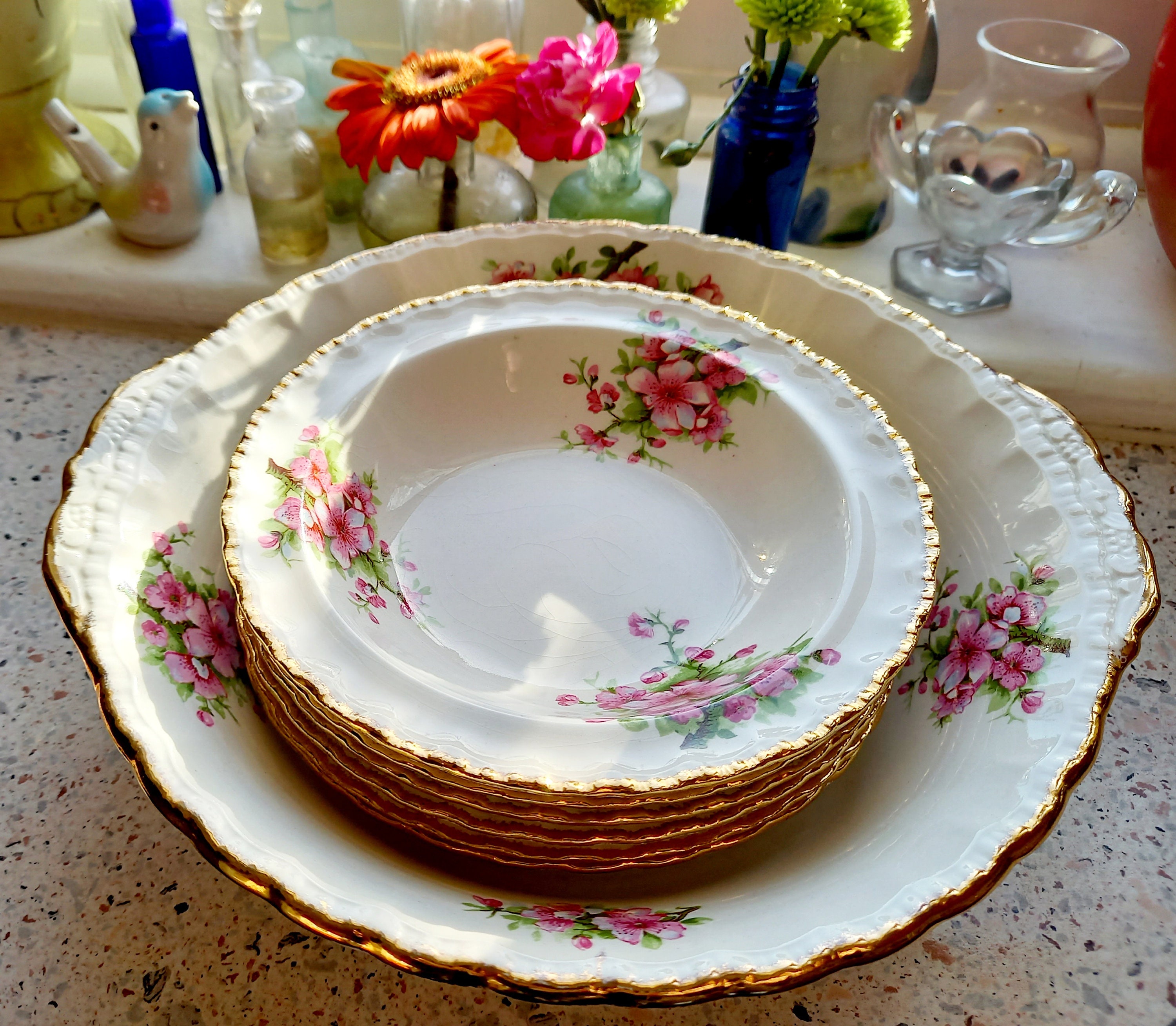 Vintage 50's Grindley Porcelain Cream Petal Apple Blossom Dessert