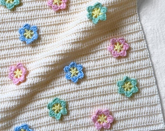 Padrão de manta de crochê para bebê Bluma: desenho de flores (padrão em PDF)