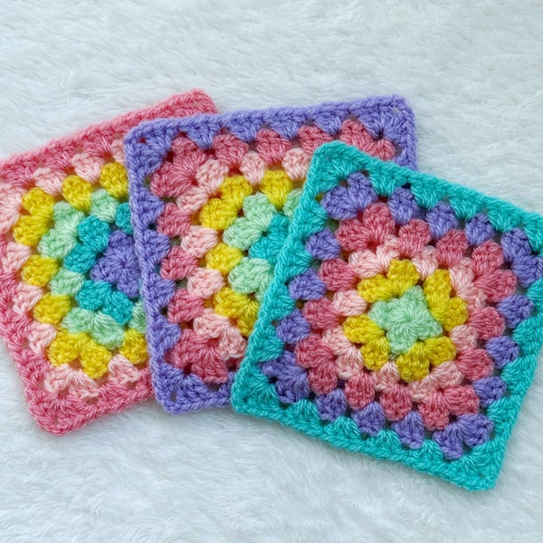 Wie man ein Oma Quadrat häkelt, Crochet Grandma Square Pattern, Easy Grandma Square Pattern, Grandma Square - Classic Grandma Square Muster