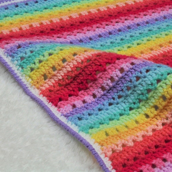 Lucie Blanket, Crochet Blanket Pattern, Baby Blanket Pattern, Crochet Throw Pattern, Crochet Rainbow Blanket, Easy Blanket Pattern, Blanket