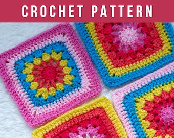 Simple Granny Square Pattern For Beginners, Crochet Granny Square Pattern, Colorful Granny Square Pattern - Zest Granny Square Pattern