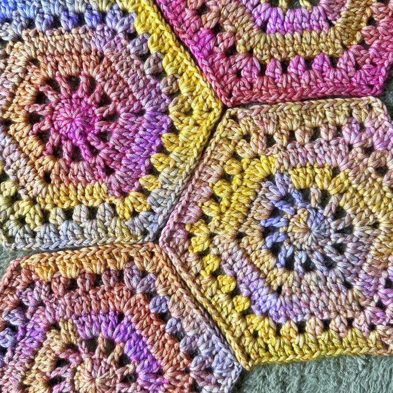 Crochet Granny Hexagon Pattern, Crochet Hexagon Motif pattern, Crochet Hexagon pattern, Crochet Bag, Hexie Spirit Granny Hexagon Pattern image 9