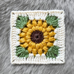 Sunflower Puff Granny Square Pattern, Sunflower Granny Square Pattern, Crochet Pattern, Crochet Granny Square, Granny Square Blanket, Granny