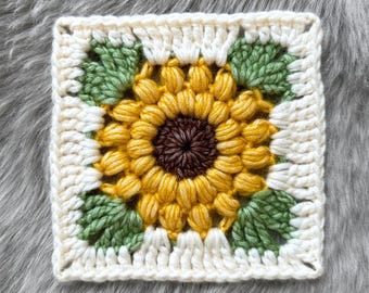 Sunflower Puff Granny Square Pattern, Sunflower Granny Square Pattern, Crochet Pattern, Crochet Granny Square, Granny Square Blanket, Granny