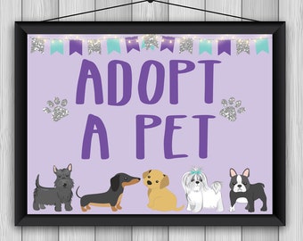 Adopt A Pet printable sign, Dog Paw-ty Birthday Party, Puppy Adoption, Girl, Instant Download, Digital Download, Party Decor PPP1