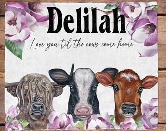 Highland Cow Personalized Baby Girl Blanket / Custom Baby Blanket / Name Baby Blanket / Cow Nursery / Western Girl Cow