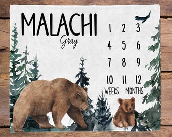 Woodland Blanket / Personalized Bear Blanket for baby / Custom Baby Blanket / Adventure Awaits /Bear Nursery / Woodland theme
