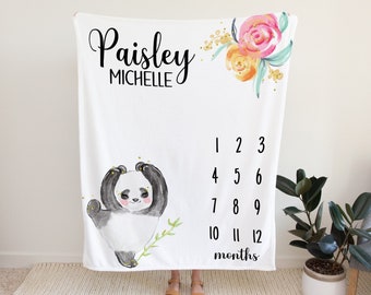 Baby Panda girl Milestone Blanket / Baby Month Blanket / Baby Shower Gift / Milestone Baby Gift / New Mom Gift / Panda Bear nursery theme