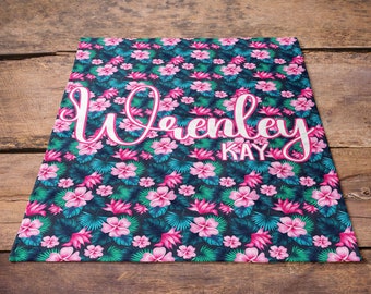 tropical floral name Blanket / Tropical Nursery / Baby Shower Gift / Bright floral blanket / New Mom Gift / Newborn baby gift personalized
