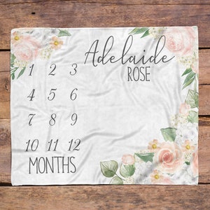 Milestone Blanket / Baby Girl / Baby Month Blanket / Baby Shower Gift / Floral Milestone Baby Girl Gift / New Mom Gift / Newborn baby gift