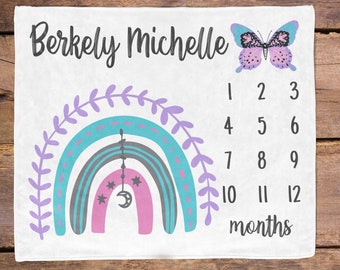 Rainbow Baby Butterfly Milestone Blanket / Baby Month Blanket / Baby Shower Gift / Milestone Baby Gift / New Mom Gift / Girl Rainbow