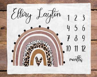 Rainbow Baby Leopard Milestone Blanket / Baby Month Blanket / Baby Shower Gift / Milestone Baby Gift / New Mom Gift / Newborn baby gift