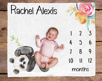 Panda Bear baby girl Milestone Blanket / Baby Month Blanket / Baby Shower Gift / Milestone Baby Gift / New Mom Gift / Panda nursery theme