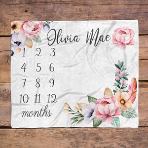 Floral Baby Blanket / Milestone / Baby Month Blanket / Baby Shower Gift / Floral Milestone Baby Girl Gift / New Mom Gift / Newborn baby gift