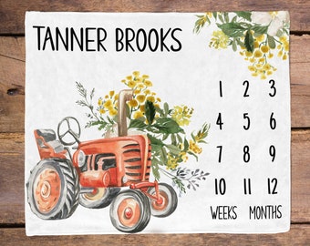 Farm Tractor baby boy Milestone Blanket / Baby Month Blanket / Baby Shower Gift / Milestone Baby Gift / New Mom Gift /  tractor farm months