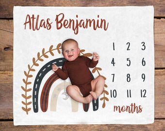 Rainbow Baby Boy Milestone Blanket / Baby Month Blanket / Baby Shower Gift / Milestone Baby Gift / New Mom Gift / Gender Neutral