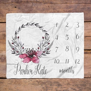 Milestone Blanket / Baby Girl / Baby Month Blanket / Baby Shower Gift / Floral Milestone Baby Girl Gift / New Mom Gift / Newborn baby gift