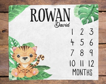 Tiger Tropical Baby Milestone Blanket / Jungle gender neutral / Month Blanket / Baby Shower Gift / Tropical Blanket / New Mom Gift