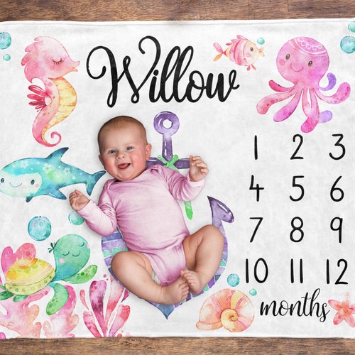 Under the Sea Baby Milestone Blanket / Fish Ocean Milestone / Etsy