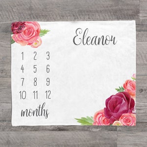 Milestone Blanket / Baby Girl / Baby Month Blanket / Baby Shower Gift / Floral Milestone Baby Girl Gift / New Mom Gift / Newborn baby gift
