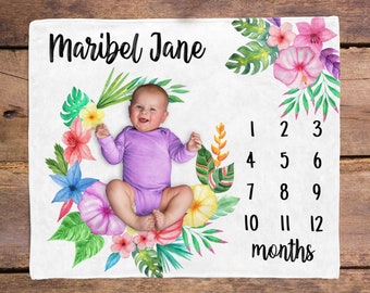 tropical flower Milestone Blanket / Baby Month Blanket / Baby Shower Gift / Milestone Baby Gift / New Mom Gift / Newborn baby gift