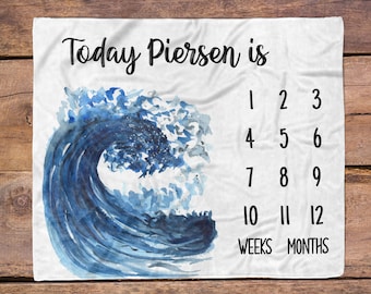 Ocean waves Milestone Blanket / Surfing Waves Milestone / Month Blanket / Baby Shower Gift / Ocean Milestone Blanket / New Mom Gift Beach