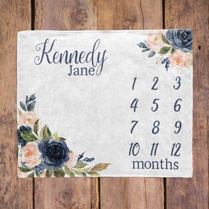 Milestone Blanket / Baby Girl / Baby Month Blanket / Baby Shower Gift / Floral Milestone Baby Girl Gift / New Mom Gift / Newborn baby gift