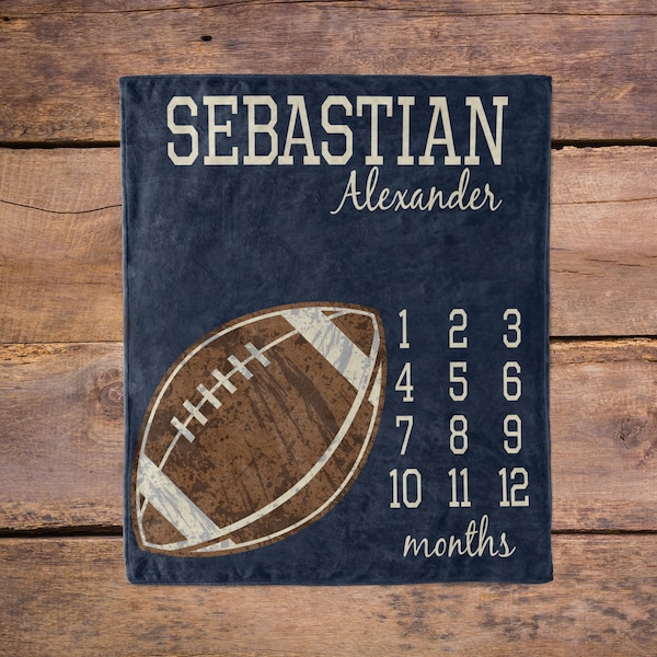 Football Milestone Blanket Sports / Milestone Blanket Boy / New Mom Gift / Newborn Baby Gift / Baptism Gift / Football Blanket