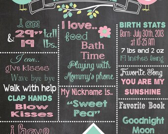 first birthday chalkboard printable poster shabby chic flower etsy