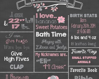 first birthday chalkboard printable poster shabby chic flower etsy