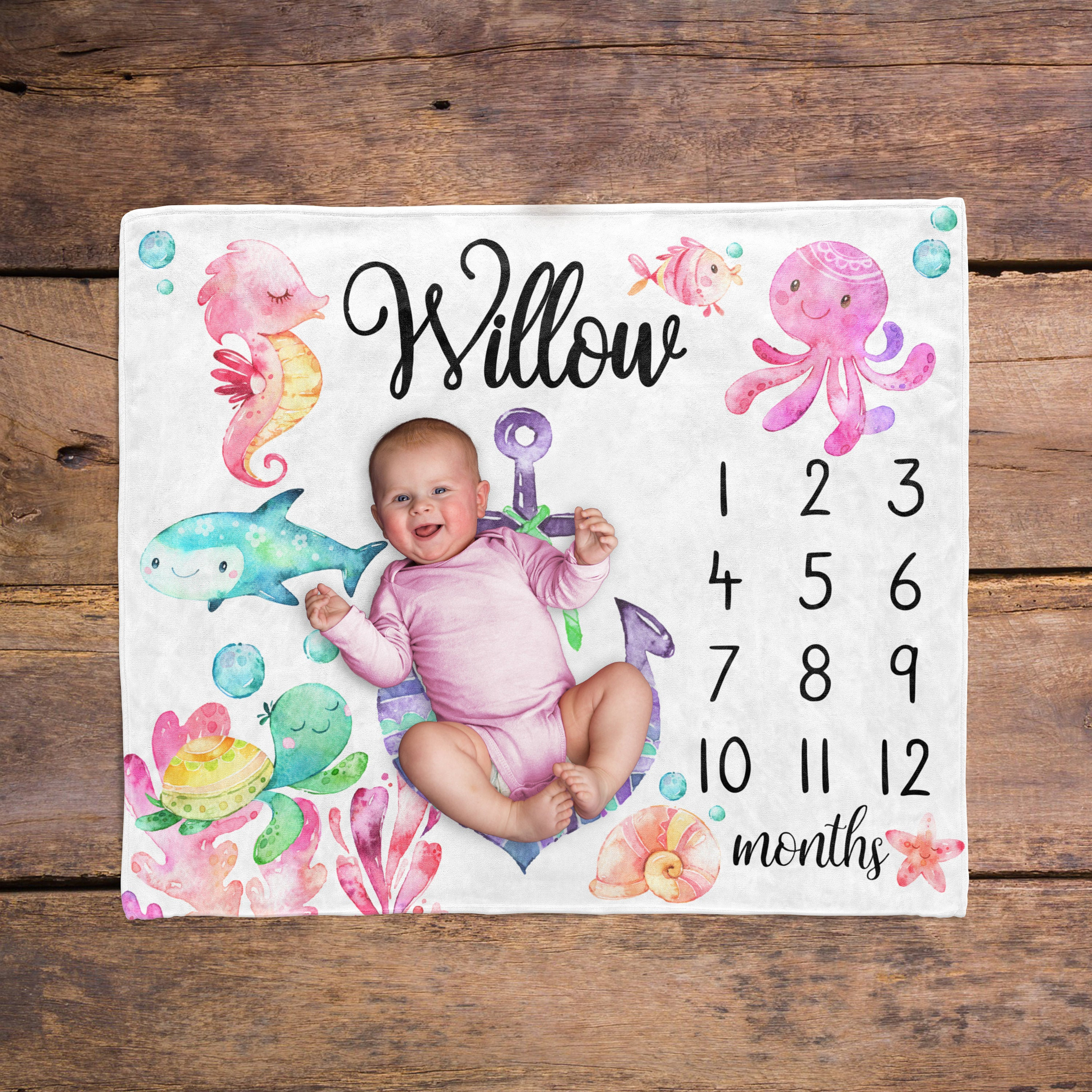 Under the Sea Baby Milestone Blanket / Fish Ocean Milestone / Month ...