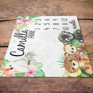 Tropical Baby Milestone Blanket / Jungle Animals Girl / Month Blanket ...