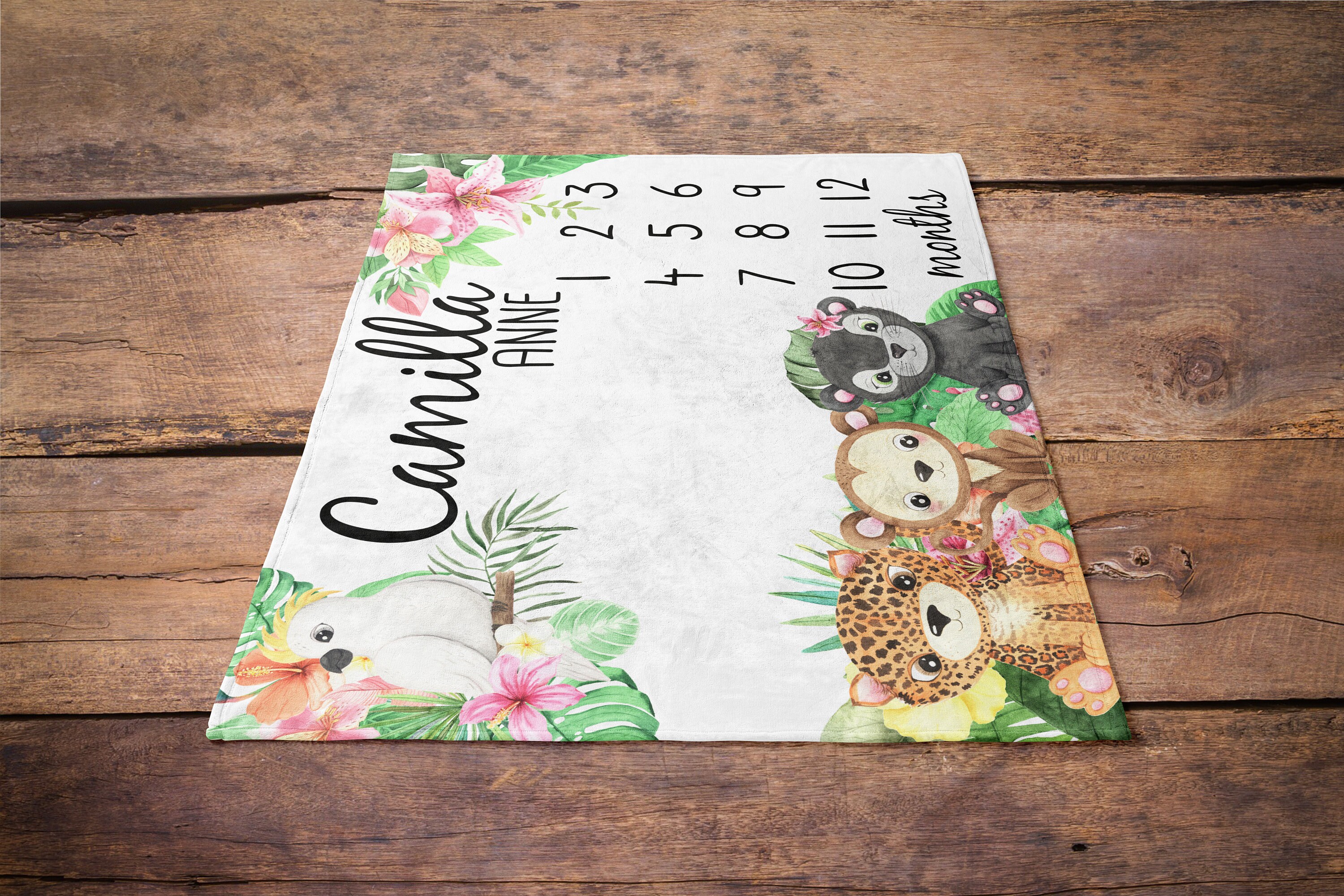 Tropical Baby Milestone Blanket / Jungle Animals Girl / Month Blanket ...