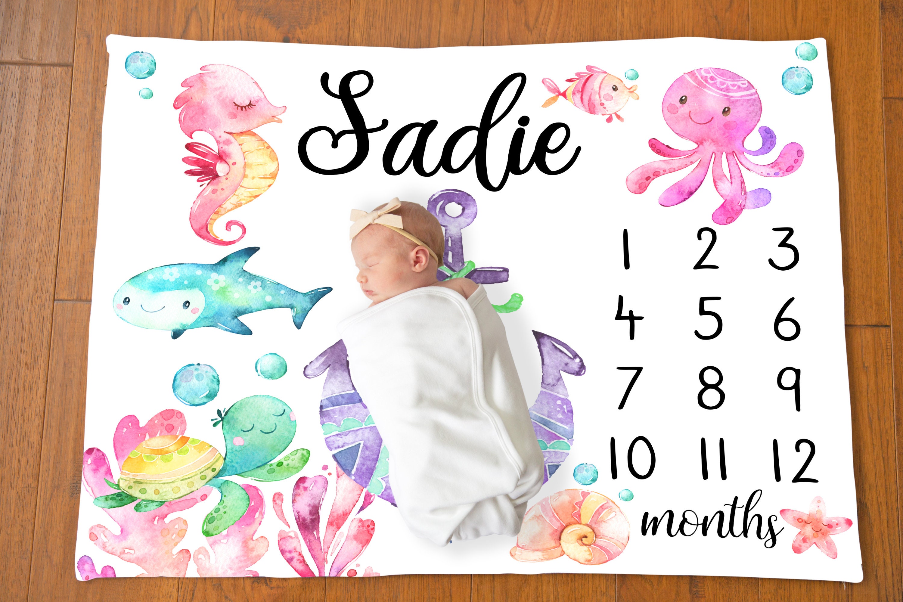 Under the Sea Baby Milestone Blanket / Fish Ocean Milestone / Month ...