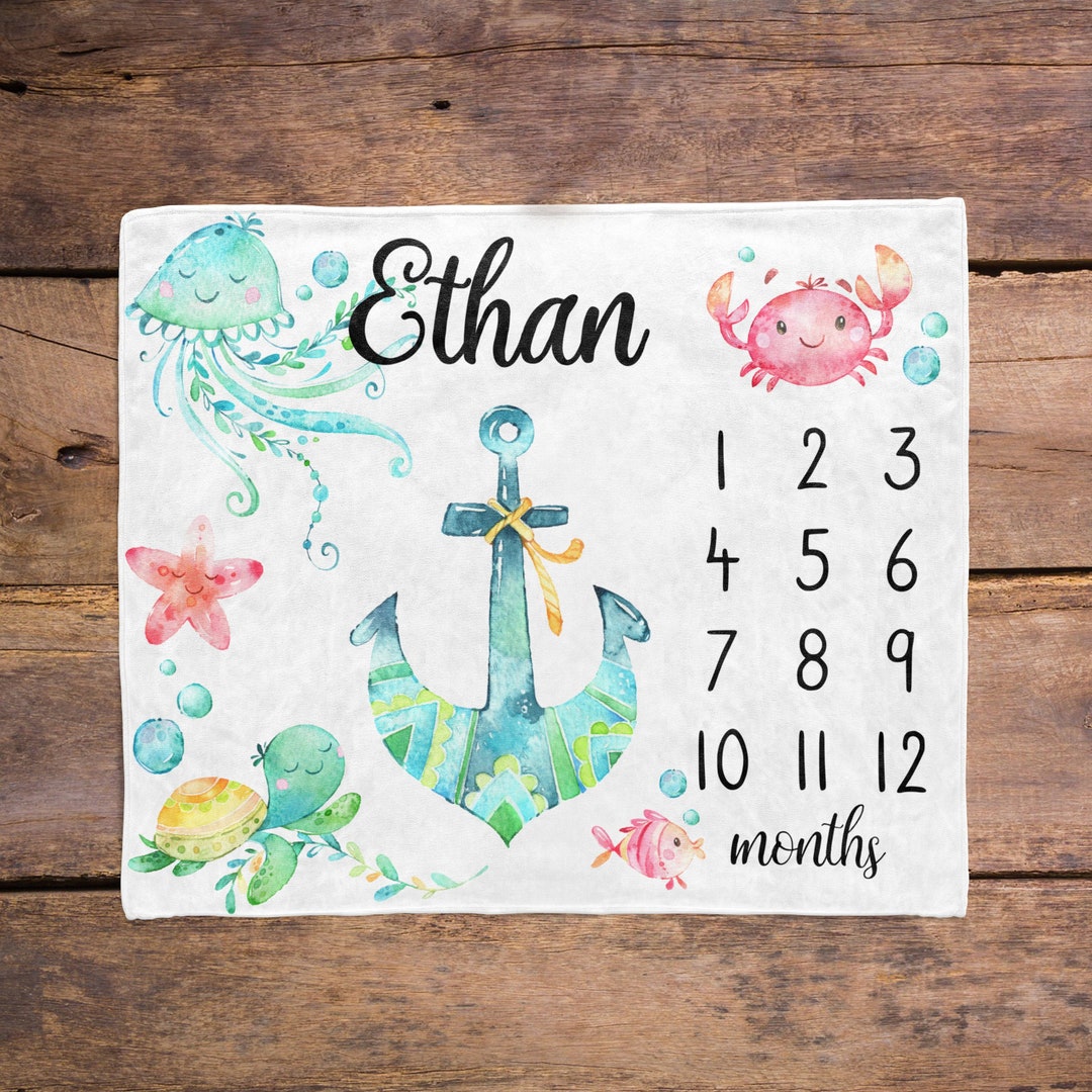 Under the Sea Baby Milestone Blanket / Fish Ocean Milestone / Etsy