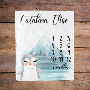 Penguin Baby Milestone Blanket / Iceberg ocean Milestone / Month Blanket / Baby Shower Gift / Ocean Milestone Blanket / New Mom Gift