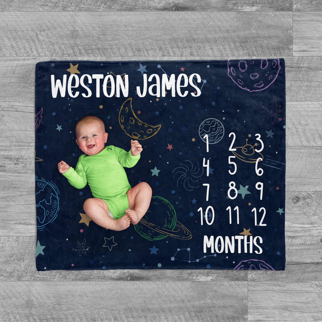 Space Milestone Blanket / Baby Month Blanket / New Mom Gift / Etsy