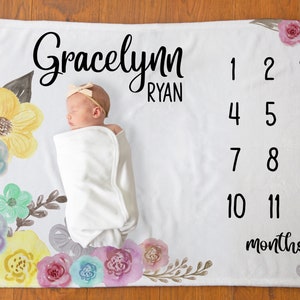 Flower Milestone Blanket / Baby Girl / Baby Month Blanket / Baby Shower Gift /  Milestone Baby Girl Gift / New Mom Gift / Newborn baby gift