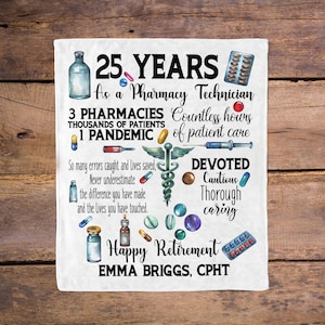 Pharmacy tech Retirement Gift personalized Blanket / CPHT gift / Personalized Gift / gift for pharm tech / Retired pharmacy technician