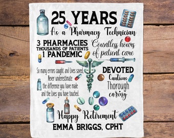 Pharmacy tech Retirement Gift personalized Blanket / CPHT gift / Personalized Gift / gift for pharm tech / Retired pharmacy technician
