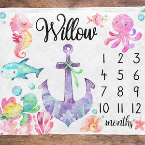 Under the Sea Baby Milestone Blanket / Fish Ocean Milestone / Month ...