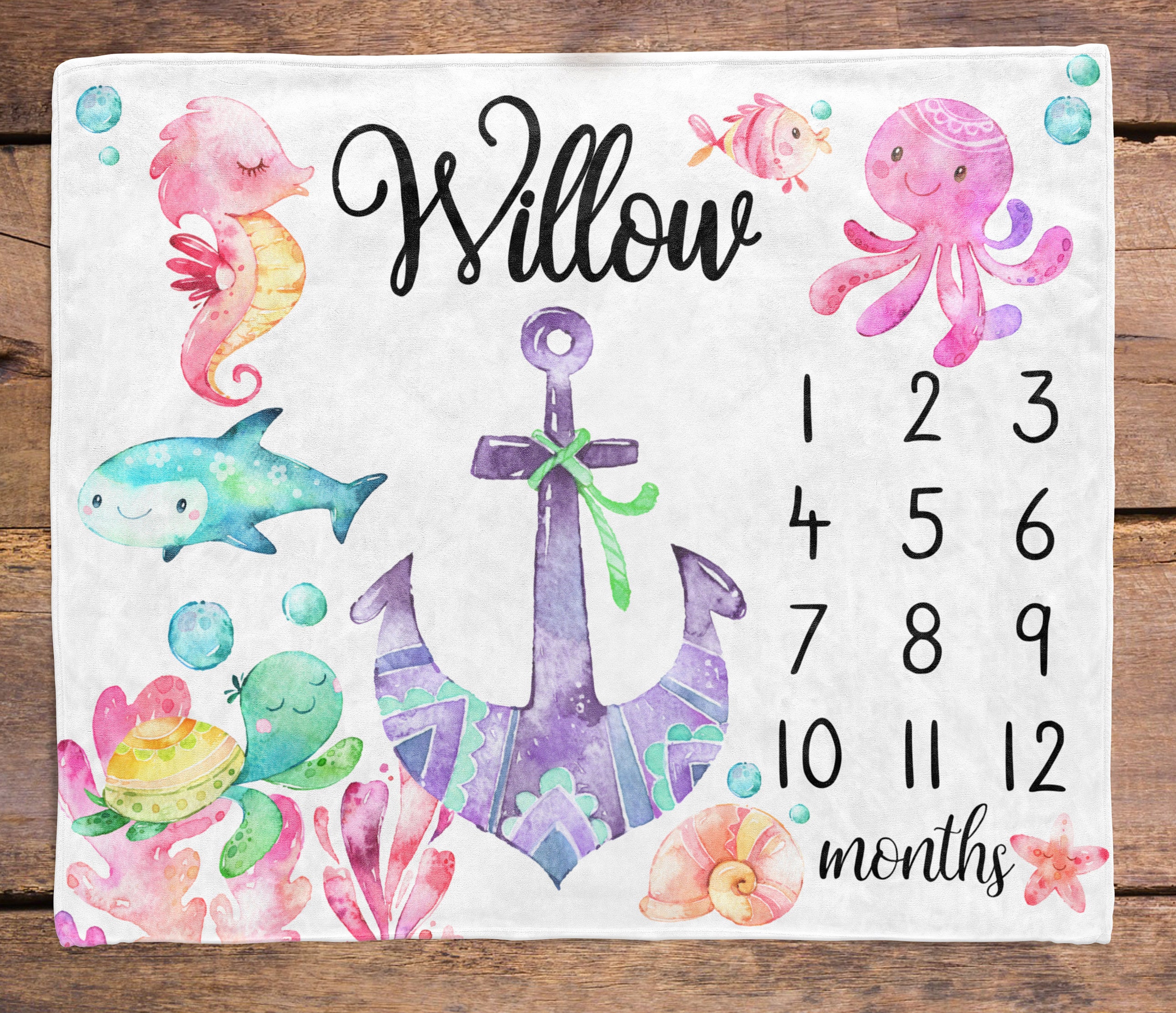 Under the Sea Baby Milestone Blanket / Fish Ocean Milestone / Month ...