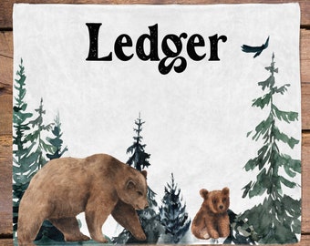 Woodland Blanket / Personalized Bear Blanket for baby / Custom Baby Blanket / Adventure Awaits /Bear Nursery / Woodland theme