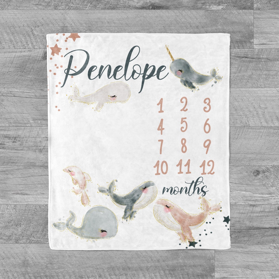 Under the Sea Baby Milestone Blanket / Whale Narwhal Milestone / Month ...