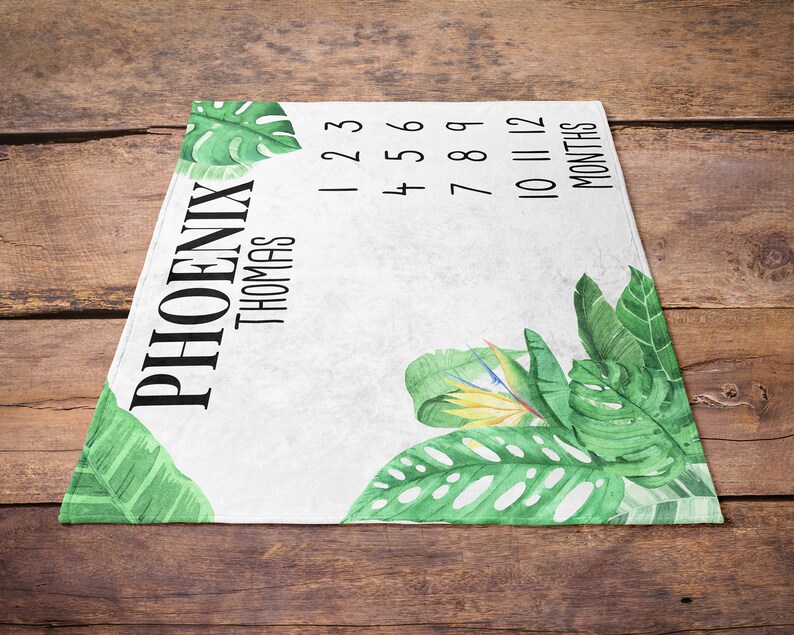Sugar + Maple Tropical Boho Leaves Milestone Blanket - Personalized