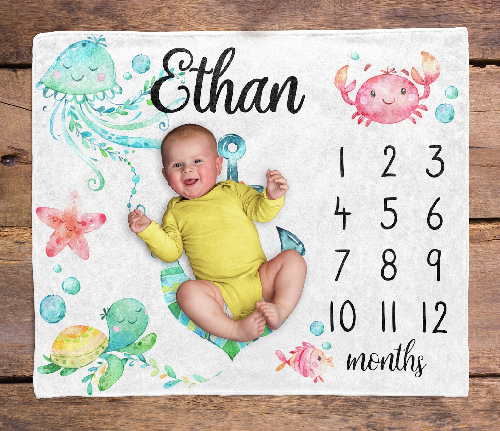 Under the Sea Baby Milestone Blanket / Fish Ocean Milestone / Etsy