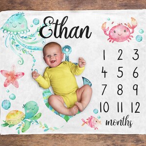 Under the Sea Baby Milestone Blanket / Fish Ocean Milestone / Month ...