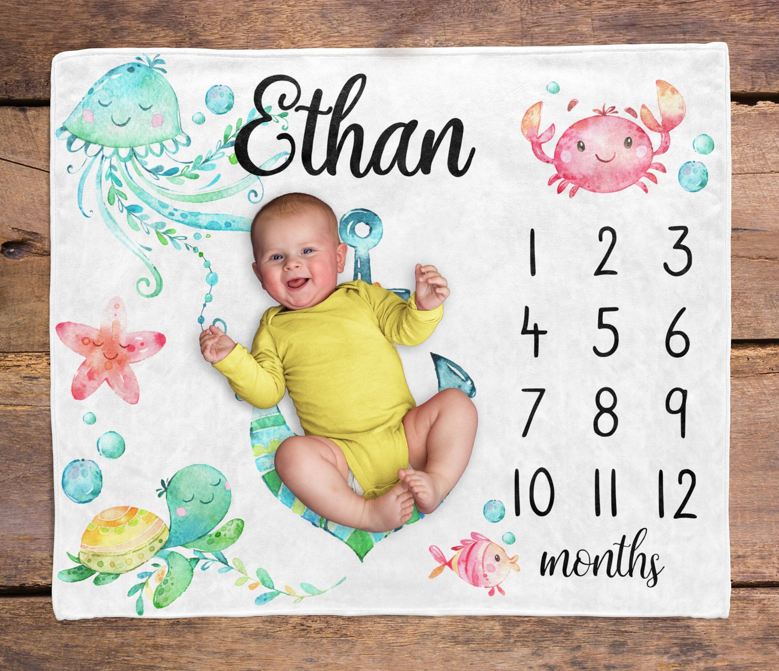 Under the Sea Baby Milestone Blanket / Fish Ocean Milestone / Month ...